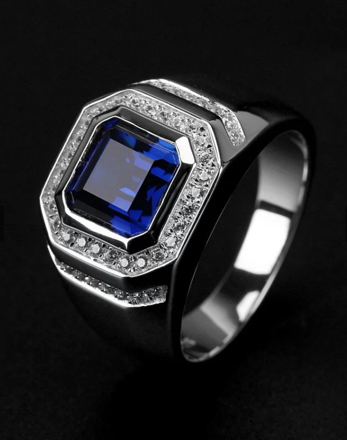 (Shipped Only) Statement Male Ring 7mm Blue AAAAA CZ