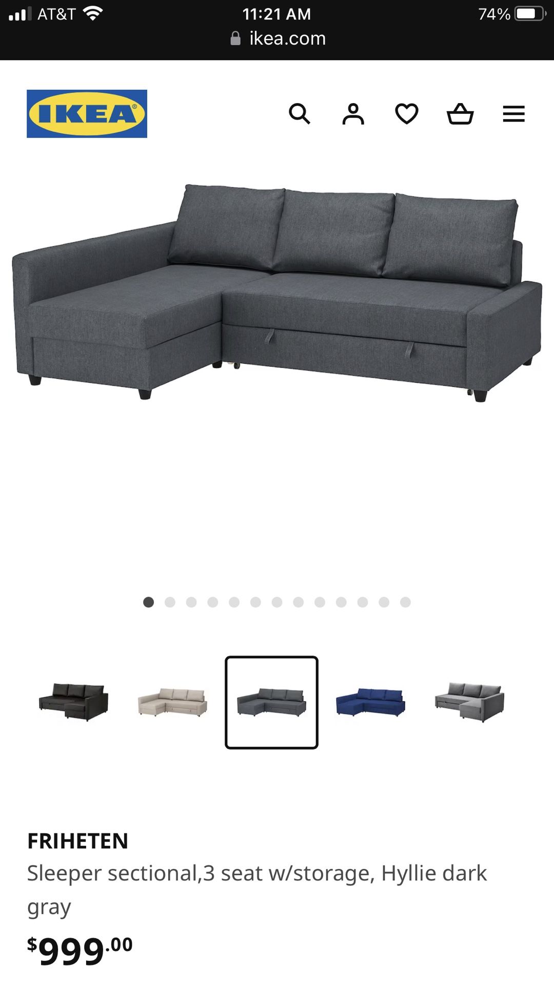 IKEA Sleeper Sofa with Storage in Chaise 