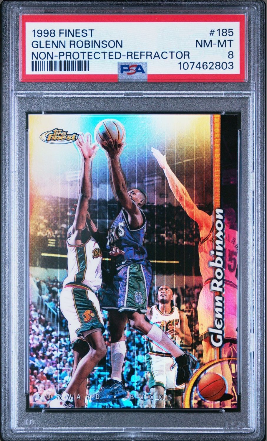 1998-99 Topps Finest #185 Glenn Robinson - RARE NON-PROTECTED REFRACTOR PARALLEL - GRADED PSA 8 NM-MINT CONDITION