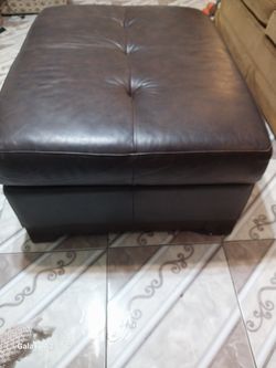 Brown Storage Leather Ottoman