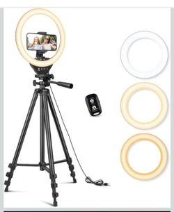 Sensyne 10'' Ring Light with 50'' Extendable Tripod Stand, LED Circle Lights with Phone Holder for Live Stream/Makeup/YouTube Video/TikTok, Compatible