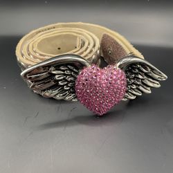 Bridget Pink Swarovski Winged Heart Belt Leather Studded Western Size 36