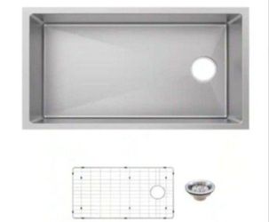 Glacier Bay Tight Radius 36 in. Undermount Single Bowl 18 Gauge Stainless Steel Kitchen Sink with Accessories