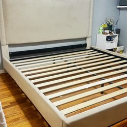 Beige King Bed Frame 