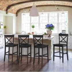 Counter Height Bar Stools Set of 4, 24" H Wooden Counter Stools with Back and Footrest, X-Back Farmh