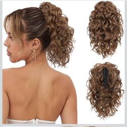 Flufymooz Ponytail Extension, 12" Short Claw Ponytail Extension Wavy Curly Jaw Clip in Pony tails Hair Extension Natural Synthetic Hairpiece for Women