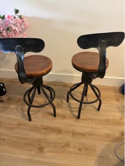 Vintage Industrial Adjustable Swivel Bar Stools (Set of 2)