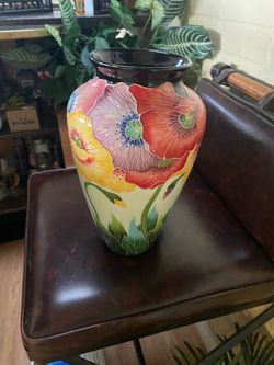 Large Ceramic Vase with Poppy Floral Design