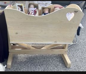 Vintage Antique Rare Large Baby Rocking Swing Cradle with Base Wood Heart Movie Set
