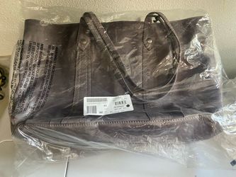Gray Leather Fryer Tote Bag with Shoulder Straps