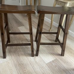 Two Wood Counter Height Bar Stools 
