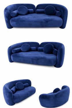 Designer-Style Curved Navy Velvet Sofa – Statement Piece