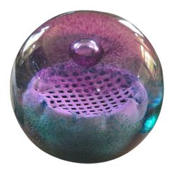 Vintage Caithness Glass Art Flower of Scotland Paperweight Blue Purple 3" 230353