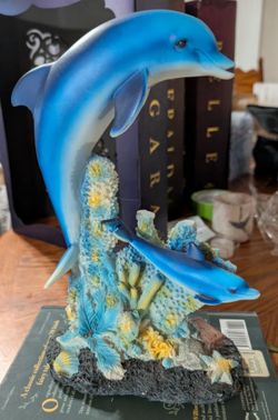 Vintage Resin Dolphins and Coral Reef Ocean Figurine Statue