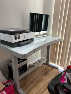 White Electric Standing Desk + FREE Office Chair – $200