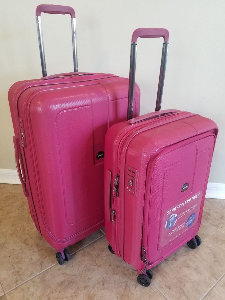 Delsey helium shadow 4.0 luggage set raspberry 26" & 21" w weight indicator hardcase