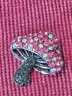 New Amanita (Fly Agaric) Mushroom Brooch with Sparkling Rhinestones