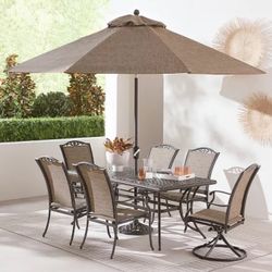 Agio Wythburn Outdoor Dining 7pc Set (72"x38" Table & 4 Filigree Sling Dining Chairs & 2 Filigree Sling Swivel Chairs)