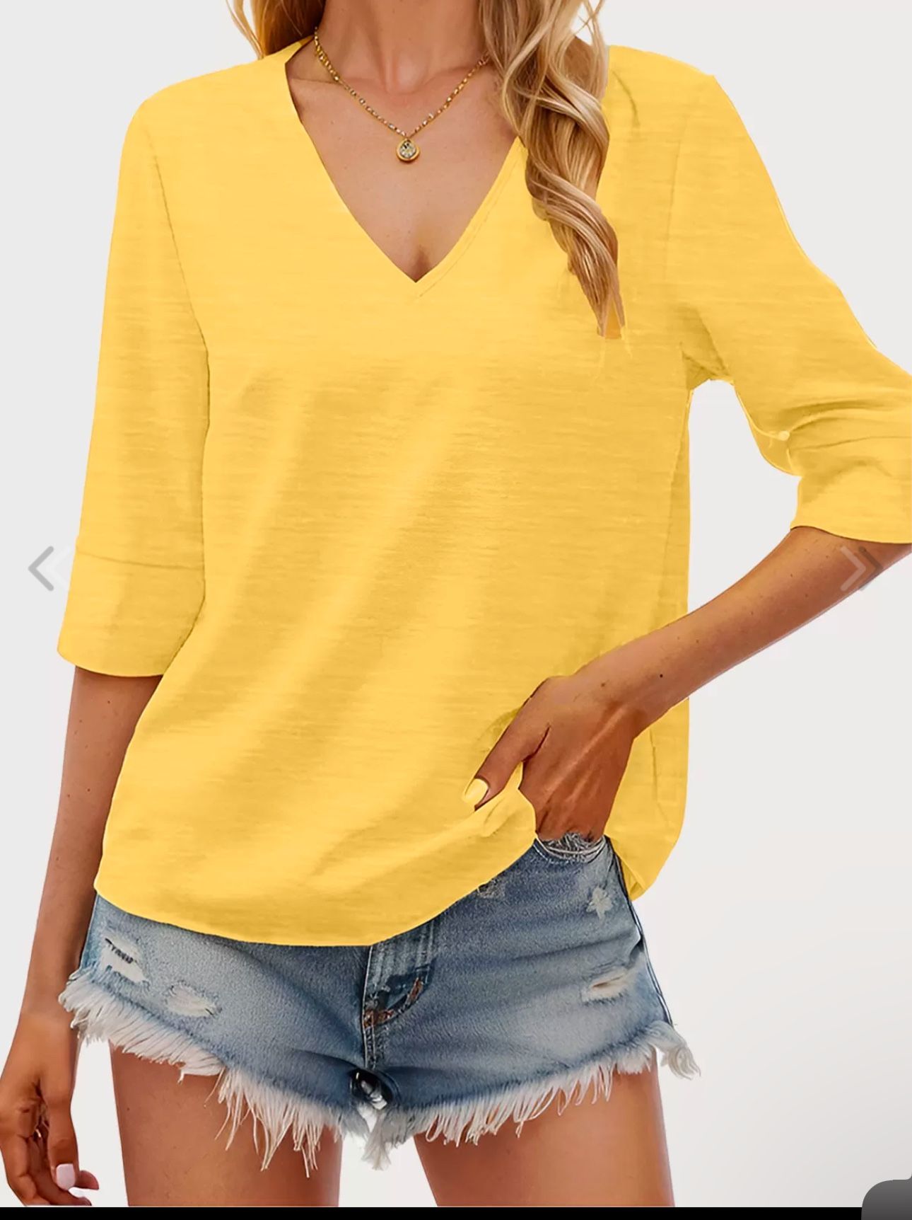 Grlasen Women Fashion Half Sleeve V-Neck T-Shirt Solid Loose Basic Tops