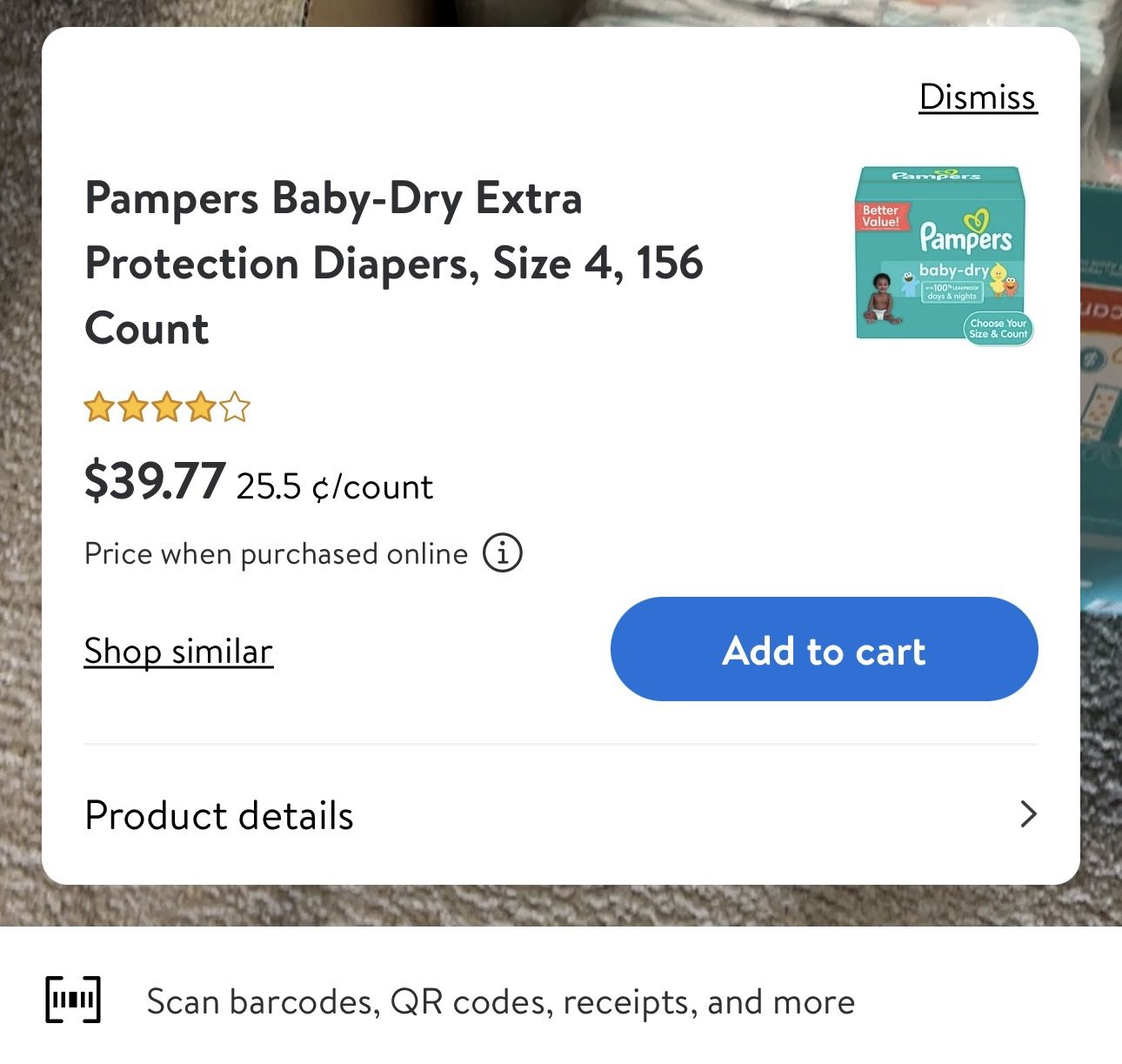Pampers Baby-Dry Extra Protection Diapers, Size 4, 156