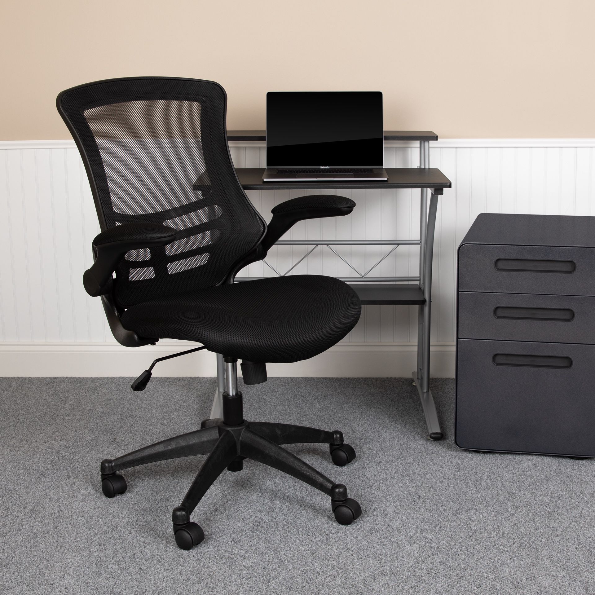 Flash Furniture Mid-Back Black Mesh Swivel Task Office Chair with Mesh Padded Seat and Flip-Up Arms