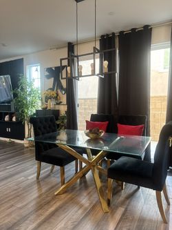 Glass And Gold Dining Table