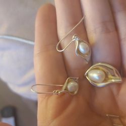 Sterling Silver Real Pearl Set