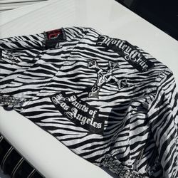 LEATHER MOTO JACKET MOTLEY CRUE IN ZEBRA SIZE XL