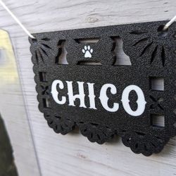 Dog house papel picado name sign, dog papel picado flag, dog house mexican plate, mexican dog name house tag, mexican dog house tag