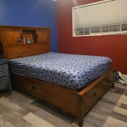 Solid Wood Bed Frame with Storage Drawers