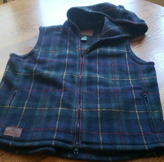 Vtg Lauren Ralph Lauren Plaid Fleece Hoodie Vest Size: M
