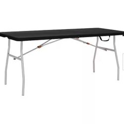HDX 6 ft. Black Resin Top Rectangular Folding Utility Table for Indoor/Outdoor Use, Seats- 6