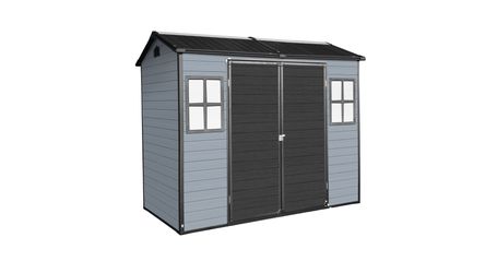 8x4ft Outdoor Resin Garden Shed with Floor and 2 Windows, Plastic Patio Outdoor Storage Shed with Lockable Door for Garden Tools, Bicycles, Trash Cans