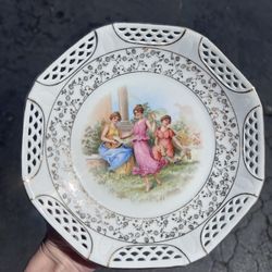 Vintage German Porcelain Reticulated Plate (US Zone) Romantic Scene