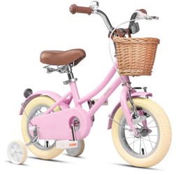 Glerc Little Molly 12-20 Inch Kids Retro Cruiser Bike for 2-13 Year Old with Wicker Basket & Training Wheels/Kickstand,