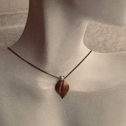 Gold Filled Pearl Leaf Necklace - 15” Chain
