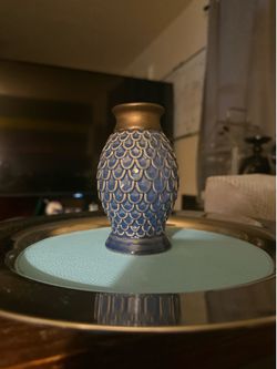 Vintage Mid-Century Italian Ceramic Bud Vase – Blue Fish Scale Textured Pottery, Made in Italy, Rosenthal Netter Era