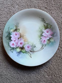 Vintage B & C France Hand-Painted Pink Rose Plate