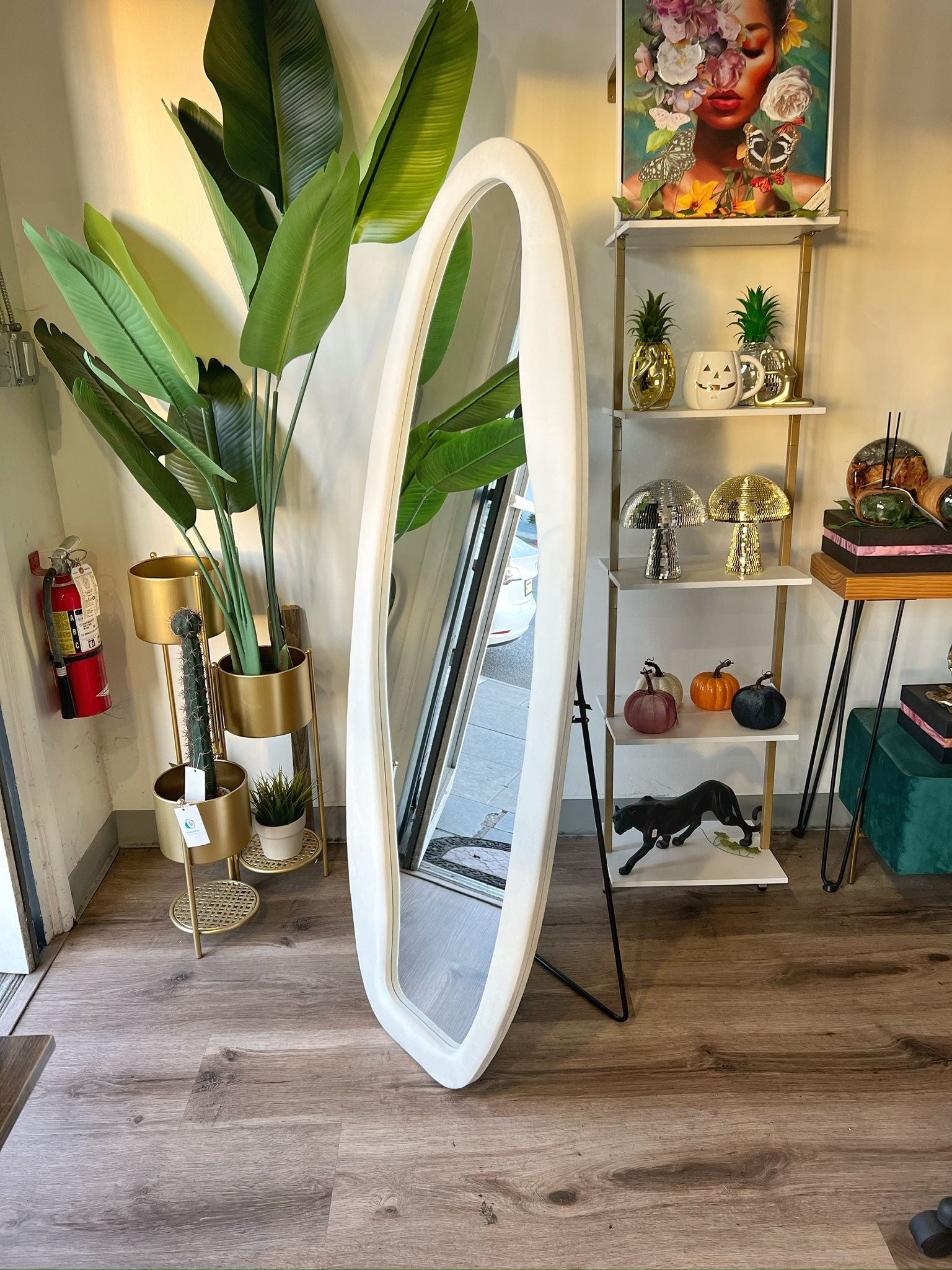 White Boho Full Body Curved Mirror