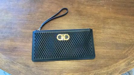 Salvatore Ferragamo Black and Gold Wristlet Clutch