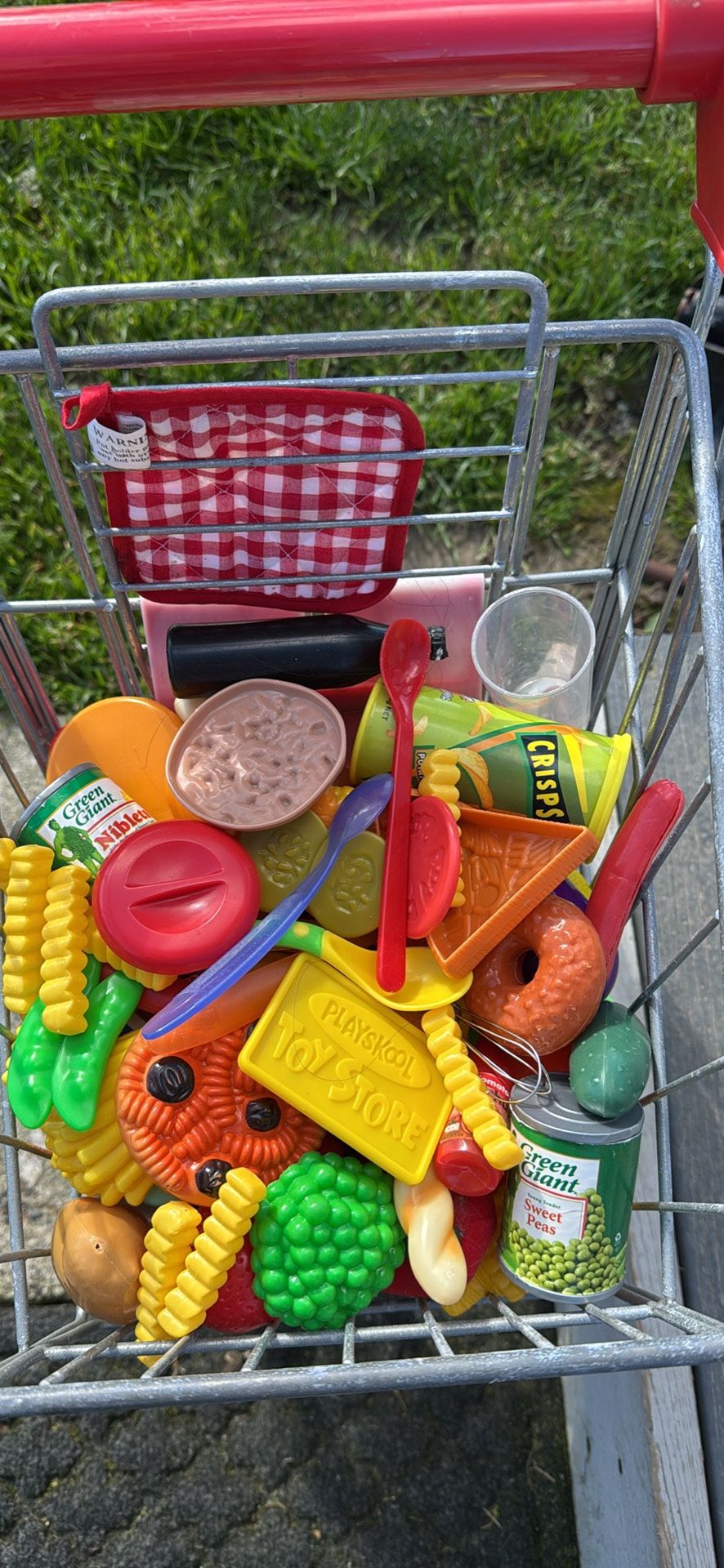 Kids Pushing Cart And Fruits With A Basquet