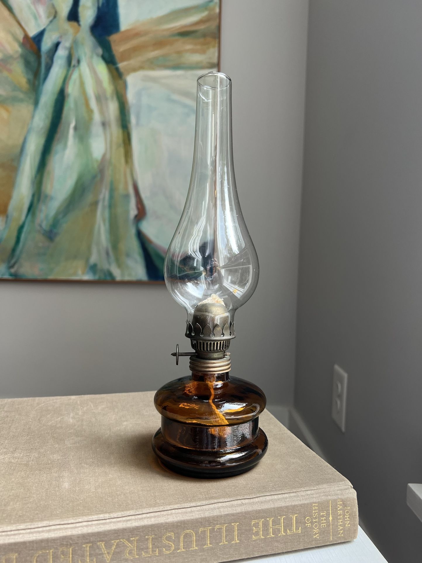 Vintage Amber Glass Oil Lamp ( firm on price )