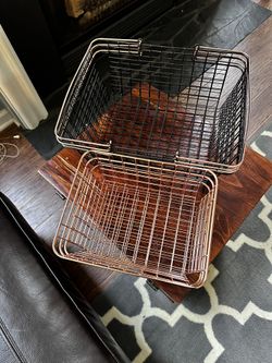 6 metal Rectangle baskets- large and small- black and rose gold 