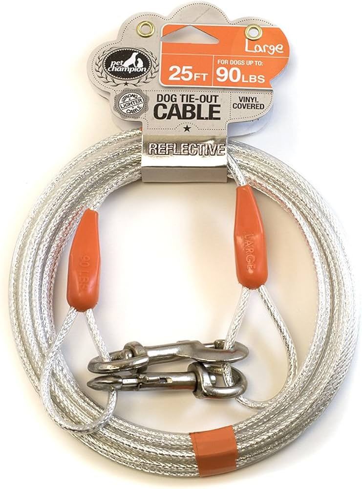 Large Reflective Tie Out Cable for Dogs Up to 90 Pound, 25 Feet