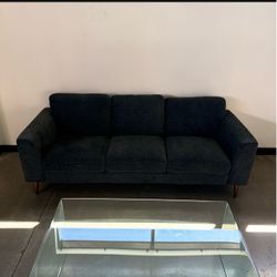 Dark Gray 3-Seat Sofa with Wood Legs