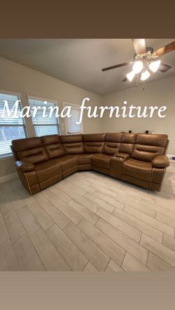 Brown Leather Reclining Sectional Sofa