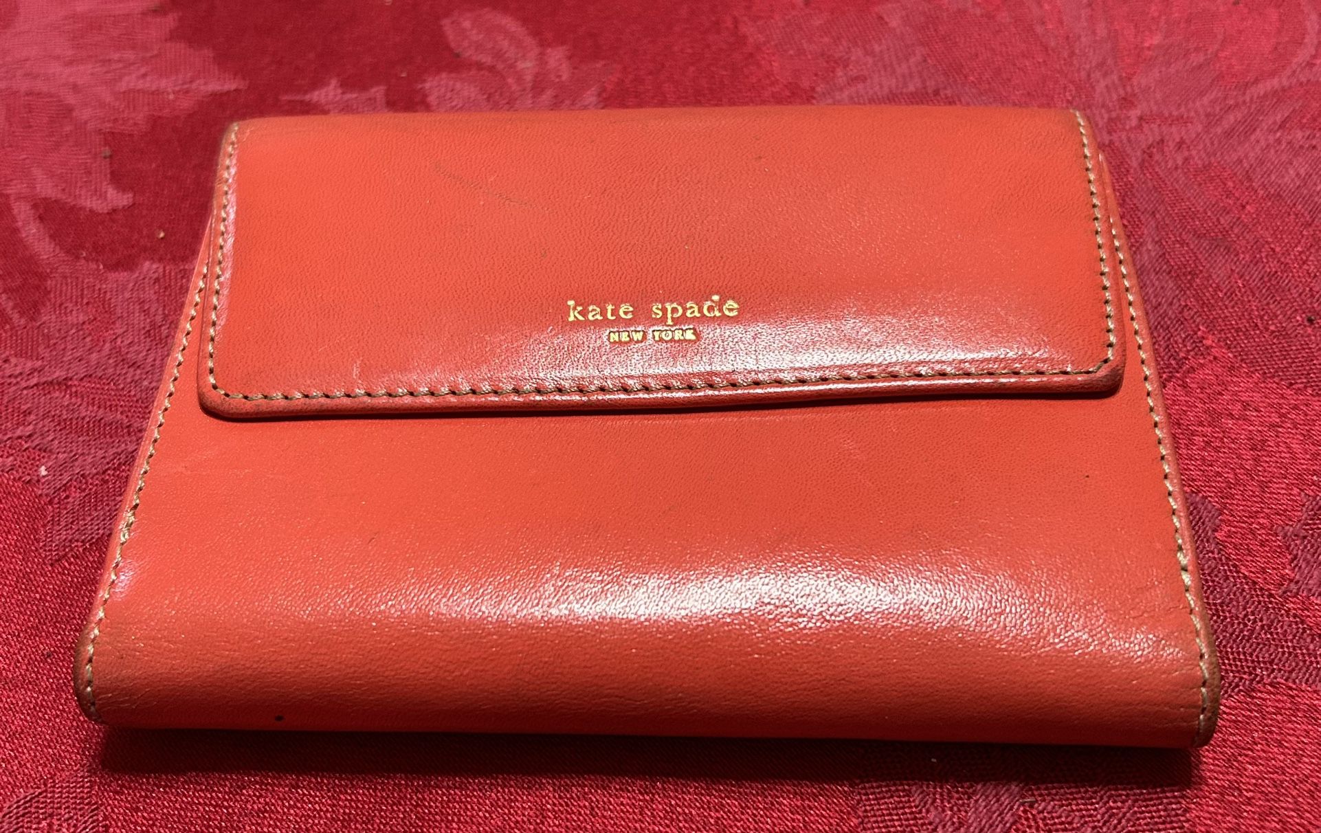 Kate Spade Women’s Peach Leather Fold  Small Snap Wallet w/CC Slots & ID Slot