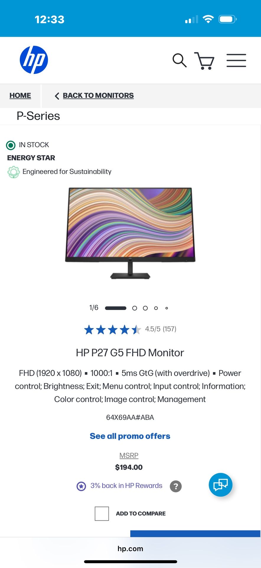 HP Monitor 27 Inch