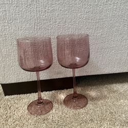 2 Our Place Colored Glass wine glasses (pink/rose)