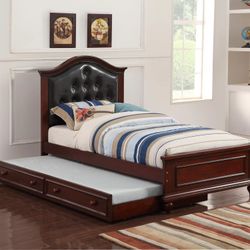 Brand New Brown & Espresso Twin Bed Frame w Trundle Bed 